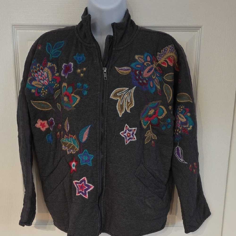Johnny Was Quilted Dolman Jacket XS Grey